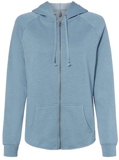 Am image of a Custom Independent Trading Co Women's California Wave Wash Zip Hood in Misty Blue!