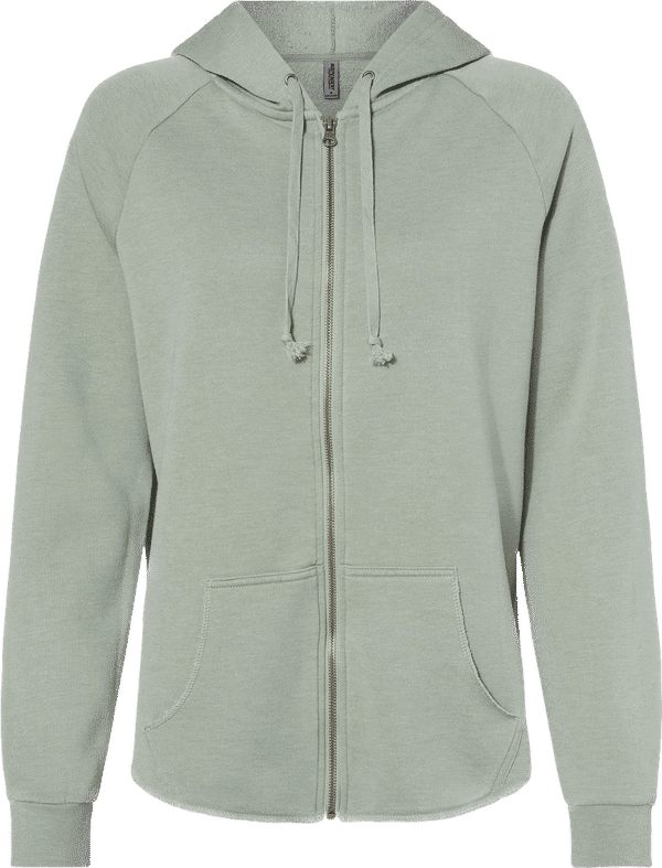 Am image of a Custom Independent Trading Co Women's California Wave Wash Zip Hood in Sage!