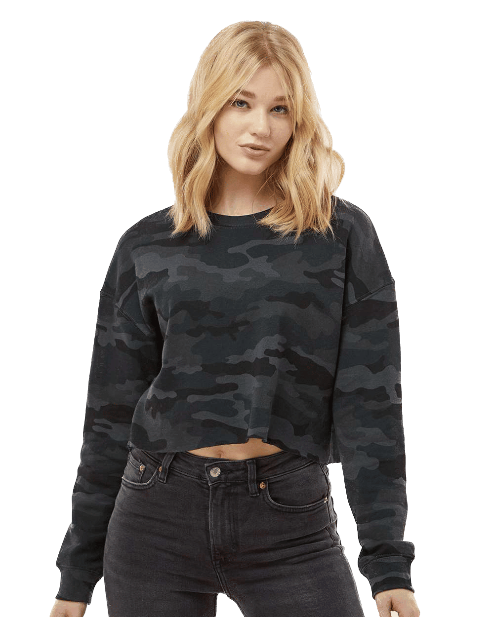 Independent Trading Co Womens Lightweight Crop Crew Pullover