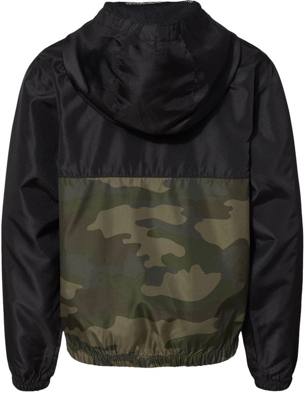 An image of a Custom Independent Trading Co Youth Lightweight Windbreaker Jacket in Black/Forest Camo!