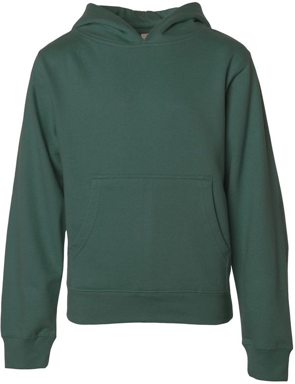 An image of a Custom Independent Trading Co Youth Midweight Hooded Sweatshirt in Alpine Green!