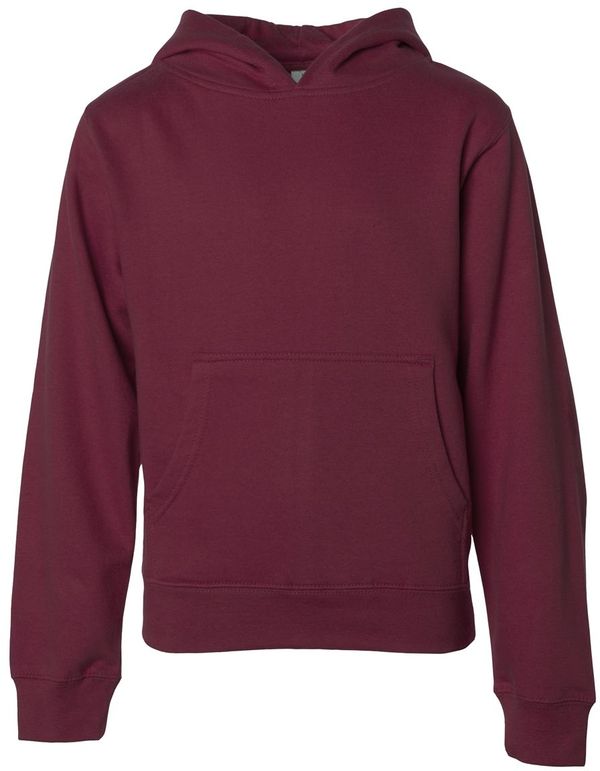 An image of a Custom Independent Trading Co Youth Midweight Hooded Sweatshirt in Maroon!