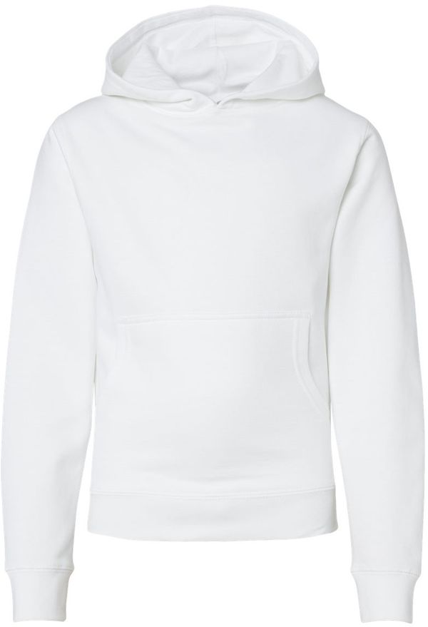 An image of a Custom Independent Trading Co Youth Midweight Hooded Sweatshirt in White!