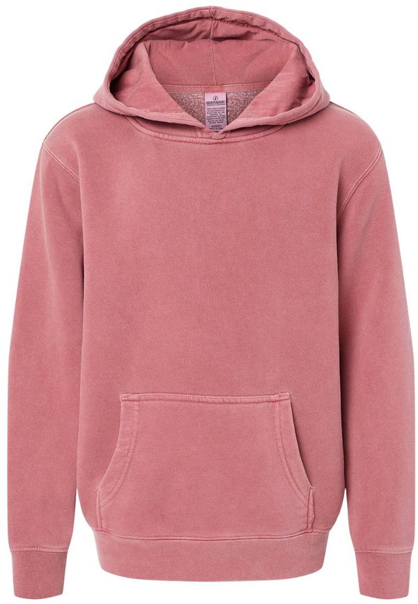 An image of a Custom Independent Trading Co Youth Midweight Pigment Dyed Hooded Sweatshirt in Pigment Maroon!