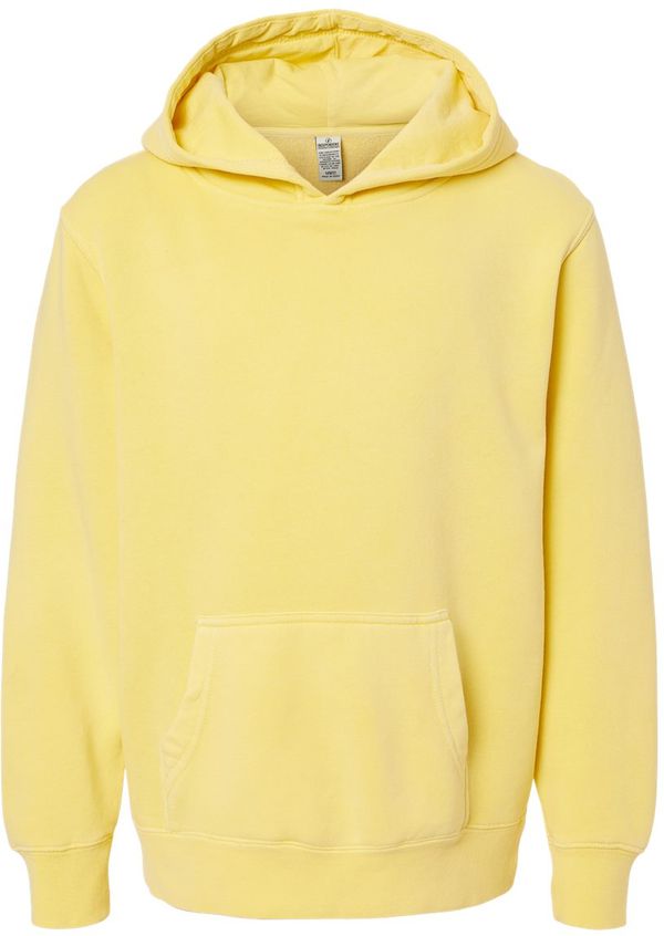 An image of a Custom Independent Trading Co Youth Midweight Pigment Dyed Hooded Sweatshirt in Pigment Yellow!
