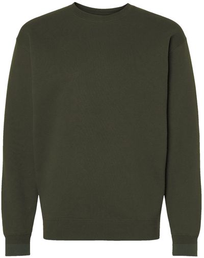 Am image of a Custom Independent Trading Co. Mens Heavy Weight Crew Neck in Army!