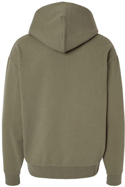 Am image of a Custom Independent Trading Co Mainstreet Hooded Sweatshirt in Olive!