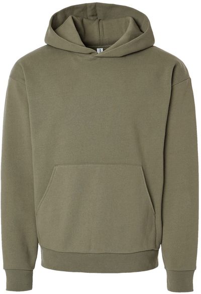 Am image of a Custom Independent Trading Co Mainstreet Hooded Sweatshirt in Olive!