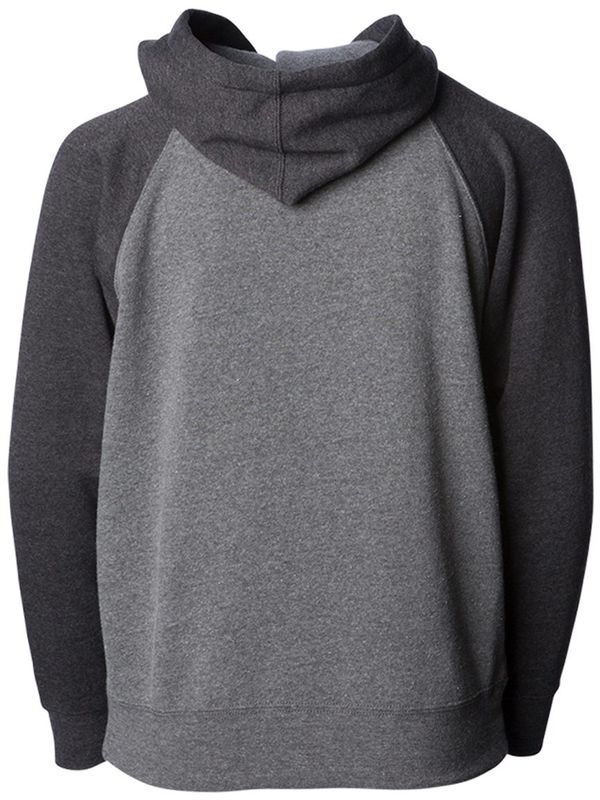 Am image of a Custom Independent Trading Co Toddler Lightweight Special Blend Raglan Zip Hood in Nickel/Carbon!