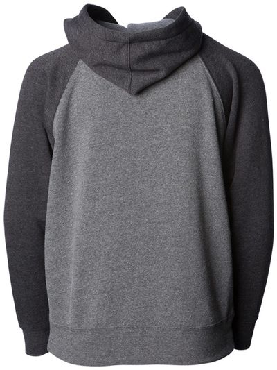 Am image of a Custom Independent Trading Co Toddler Lightweight Special Blend Raglan Zip Hood in Nickel/Carbon!