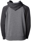 Am image of a Custom Independent Trading Co Toddler Lightweight Special Blend Raglan Zip Hood in Nickel/Carbon!