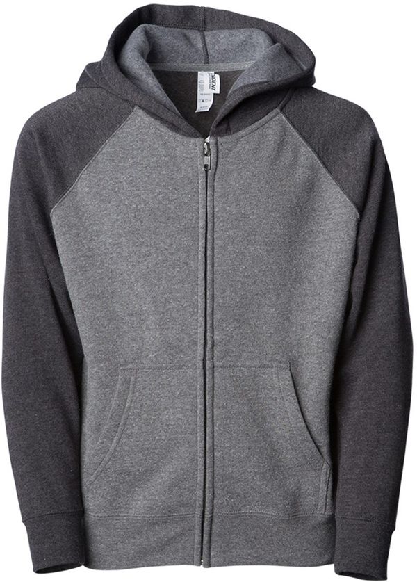 Am image of a Custom Independent Trading Co Toddler Lightweight Special Blend Raglan Zip Hood in Nickel/Carbon!