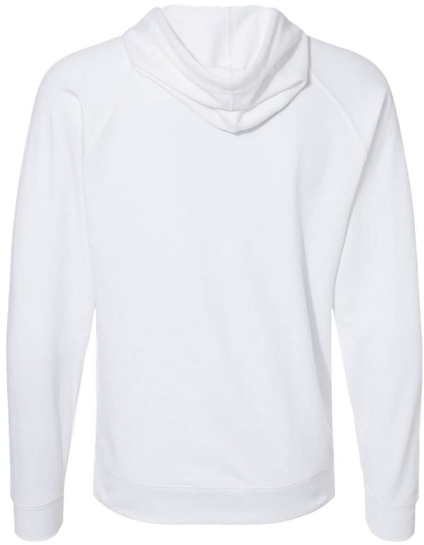 Am image of a Custom Independent Trading Co Icon Unisex Lightweight Loopback Terry Hooded Sweatshirt in White!