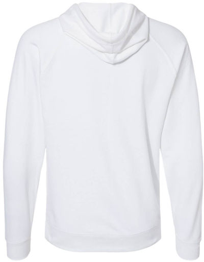 Am image of a Custom Independent Trading Co Icon Unisex Lightweight Loopback Terry Hooded Sweatshirt in White!