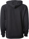 Am image of a Custom Independent Trading Co Icon Unisex Lightweight Loopback Terry Hooded Sweatshirt in Black!