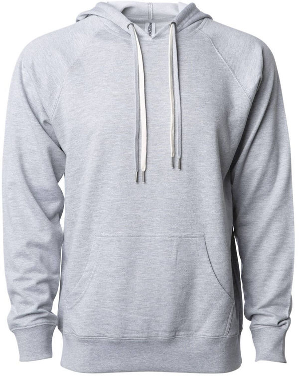 Am image of a Custom Independent Trading Co Icon Unisex Lightweight Loopback Terry Hooded Sweatshirt in Athletic Heather!