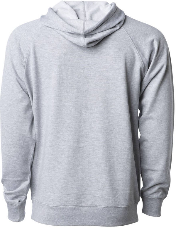 Am image of a Custom Independent Trading Co Icon Unisex Lightweight Loopback Terry Hooded Sweatshirt in Athletic Heather!
