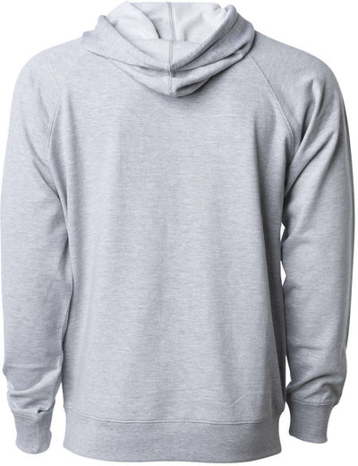 Am image of a Custom Independent Trading Co Icon Unisex Lightweight Loopback Terry Hooded Sweatshirt in Athletic Heather!