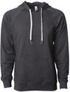 Am image of a Custom Independent Trading Co Icon Unisex Lightweight Loopback Terry Hooded Sweatshirt in Charcoal Heather!