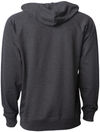 Am image of a Custom Independent Trading Co Icon Unisex Lightweight Loopback Terry Hooded Sweatshirt in Charcoal Heather!