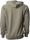 Am image of a Custom Independent Trading Co Icon Unisex Lightweight Loopback Terry Hooded Sweatshirt in Olive!