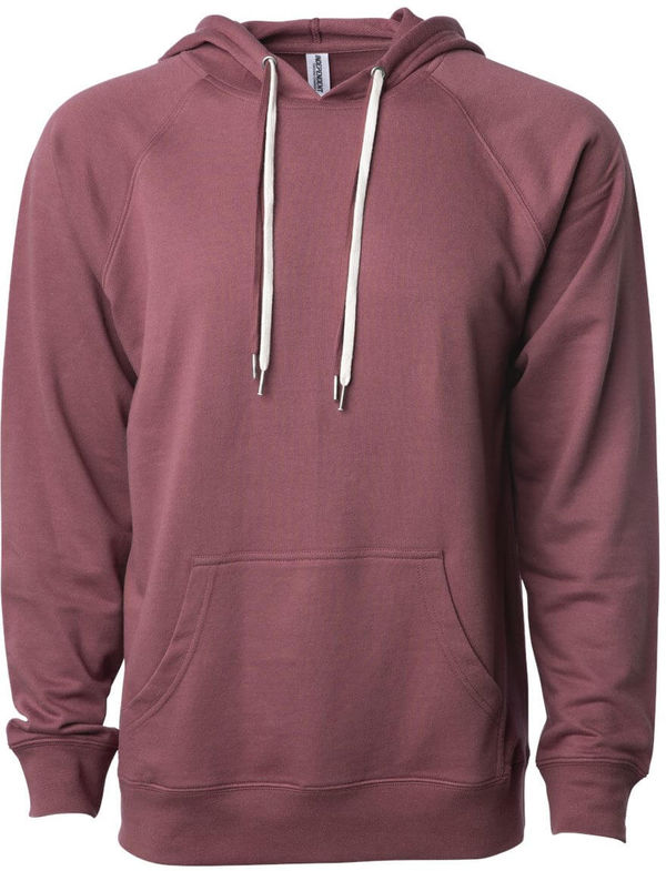 Am image of a Custom Independent Trading Co Icon Unisex Lightweight Loopback Terry Hooded Sweatshirt in Port!