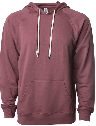 Am image of a Custom Independent Trading Co Icon Unisex Lightweight Loopback Terry Hooded Sweatshirt in Port!