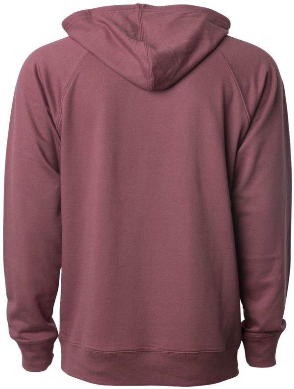 Am image of a Custom Independent Trading Co Icon Unisex Lightweight Loopback Terry Hooded Sweatshirt in Port!