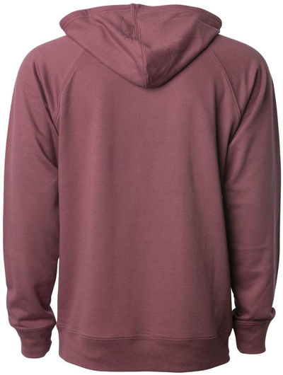 Am image of a Custom Independent Trading Co Icon Unisex Lightweight Loopback Terry Hooded Sweatshirt in Port!