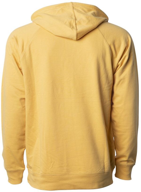 Am image of a Custom Independent Trading Co Icon Unisex Lightweight Loopback Terry Hooded Sweatshirt in Harvest Gold!
