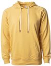 Am image of a Custom Independent Trading Co Icon Unisex Lightweight Loopback Terry Hooded Sweatshirt in Harvest Gold!
