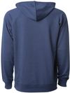 Am image of a Custom Independent Trading Co Icon Unisex Lightweight Loopback Terry Hooded Sweatshirt in Indigo!