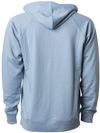Am image of a Custom Independent Trading Co Icon Unisex Lightweight Loopback Terry Hooded Sweatshirt in Misty Blue!