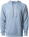 Am image of a Custom Independent Trading Co Icon Unisex Lightweight Loopback Terry Hooded Sweatshirt in Misty Blue!