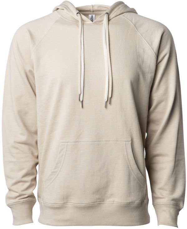 Am image of a Custom Independent Trading Co Icon Unisex Lightweight Loopback Terry Hooded Sweatshirt in Sand!