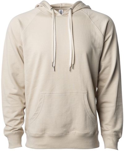 Am image of a Custom Independent Trading Co Icon Unisex Lightweight Loopback Terry Hooded Sweatshirt in Sand!