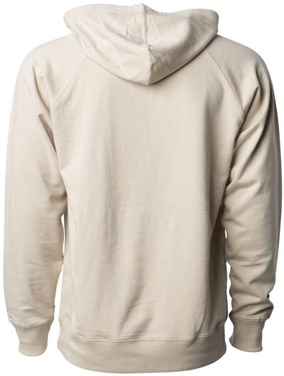 Am image of a Custom Independent Trading Co Icon Unisex Lightweight Loopback Terry Hooded Sweatshirt in Sand!