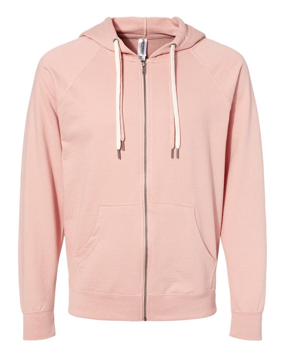 Independent Trading Co Icon Unisex Lightweight Loopback Terry Full Zip Hooded Sweatshirt in Rose