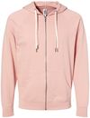 Am image of a Custom Independent Trading Co Icon Unisex Lightweight Loopback Terry Full Zip Hooded Sweatshirt in Rose!