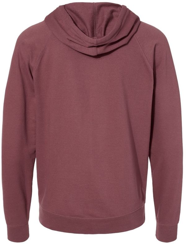 Am image of a Custom Independent Trading Co Icon Unisex Lightweight Loopback Terry Full Zip Hooded Sweatshirt in Port!