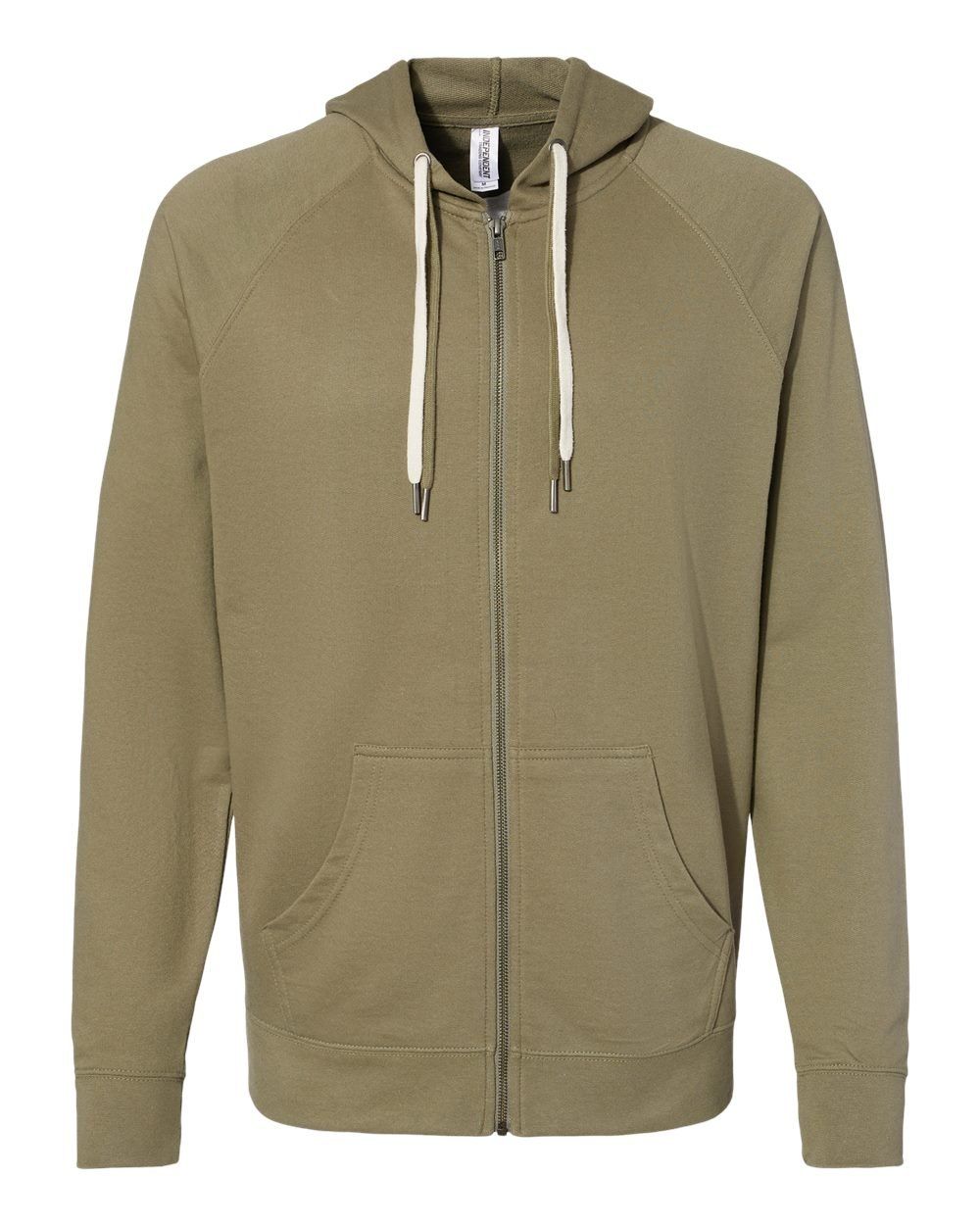 Independent Trading Co Icon Unisex Lightweight Loopback Terry Full Zip Hooded Sweatshirt in Olive