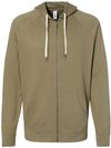 An image of a Custom Independent Trading Co Icon Unisex Lightweight Loopback Terry Full Zip Hooded Sweatshirt in Olive!