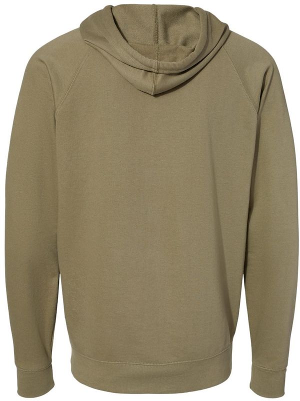 An image of a Custom Independent Trading Co Icon Unisex Lightweight Loopback Terry Full Zip Hooded Sweatshirt in Olive!