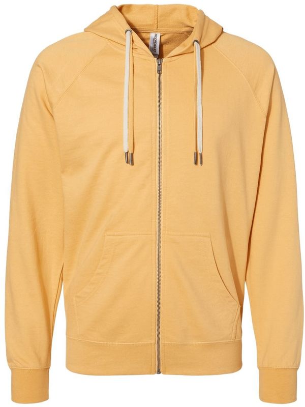 An image of a Custom Independent Trading Co Icon Unisex Lightweight Loopback Terry Full Zip Hooded Sweatshirt in Harvest Gold!