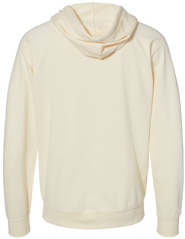 Am image of a Custom Independent Trading Co Icon Unisex Lightweight Loopback Terry Full Zip Hooded Sweatshirt in Bone!