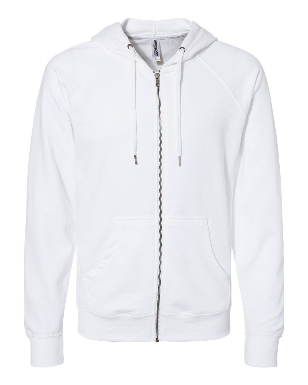 Independent Trading Co Icon Unisex Lightweight Loopback Terry Full Zip Hooded Sweatshirt in White