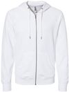 Am image of a Custom Independent Trading Co Icon Unisex Lightweight Loopback Terry Full Zip Hooded Sweatshirt in White!