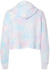 Am image of a Custom Independent Trading Co Womens Lightweight Cropped Hooded Sweatshirt in Tie Dye Cotton Candy!