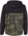 Am image of a Custom Independent Trading Co Lightweight Windbreaker Full Zip Jacket in Black/Forest Camo!