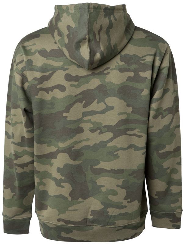 Am image of a Custom INDEPENDENT ADULT MIDWEIGHT HOODED SWEATSHIRT in Forest Camo!